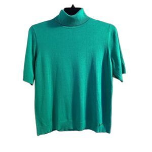 Anne Klein Emerald Green Short Sleeve Turtleneck Knit Sweater - Size L